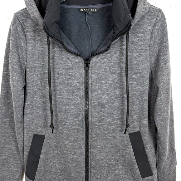 Athleta Victory Long Primaloft Hooded Jacket Full Up Down Zip Gray Black Small - Picture 7 of 11